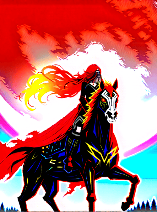 rider, horse, forest, moon, cape, mask, trees
