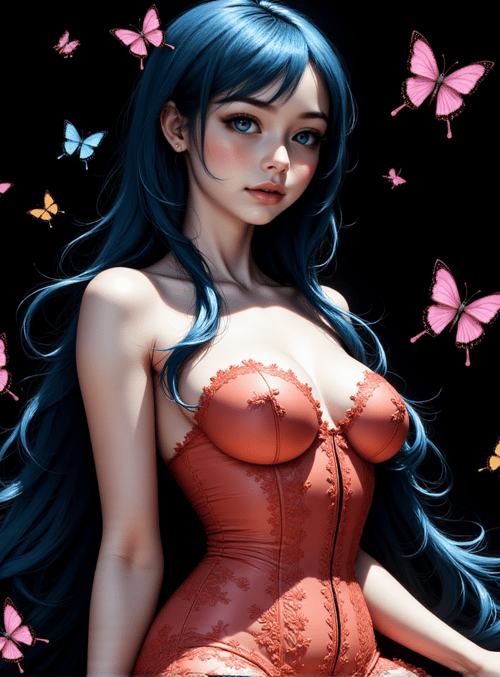 woman, butterflies, corset