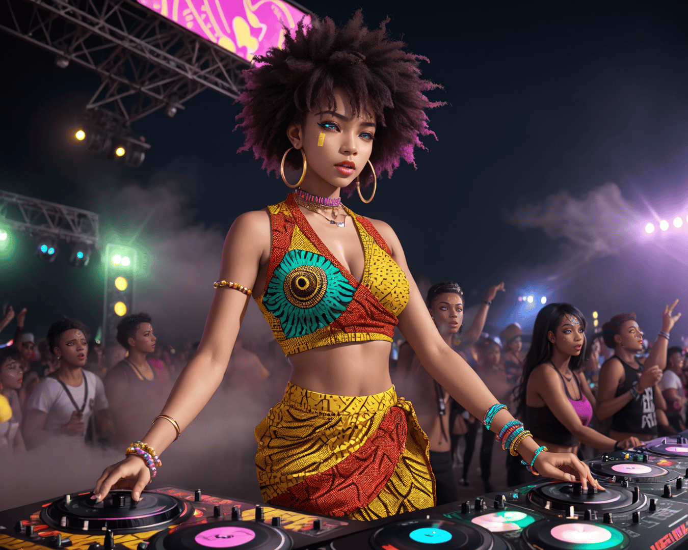 AI generated wallpaper featuring dj, woman, crowd