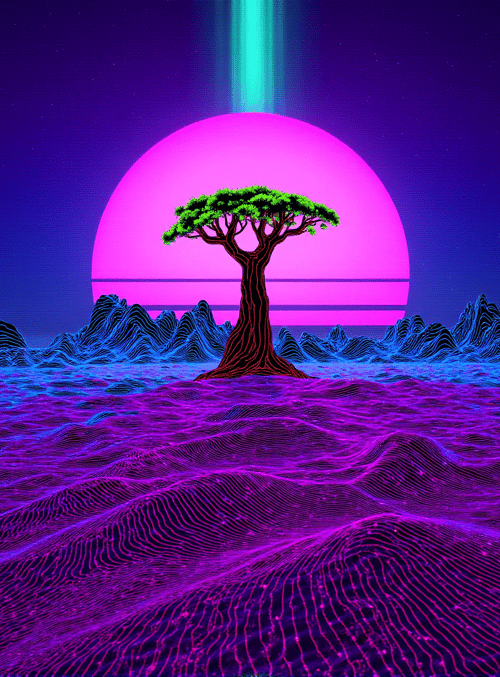 tree, mountains, sun
