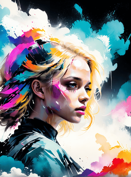 woman, paint, art, splash, hair, colors