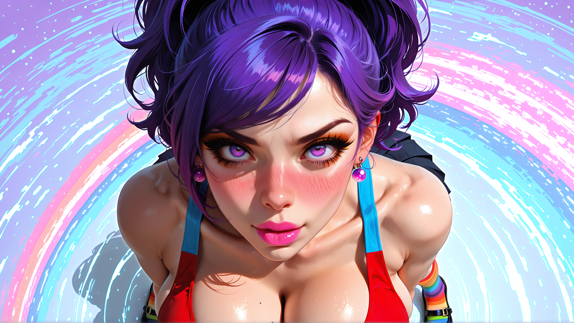 AI generated wallpaper featuring woman, rainbow, swimsuit