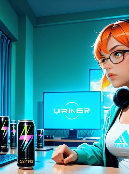 person, computer, monitor, headphones, can, keyboard, curtains, glasses