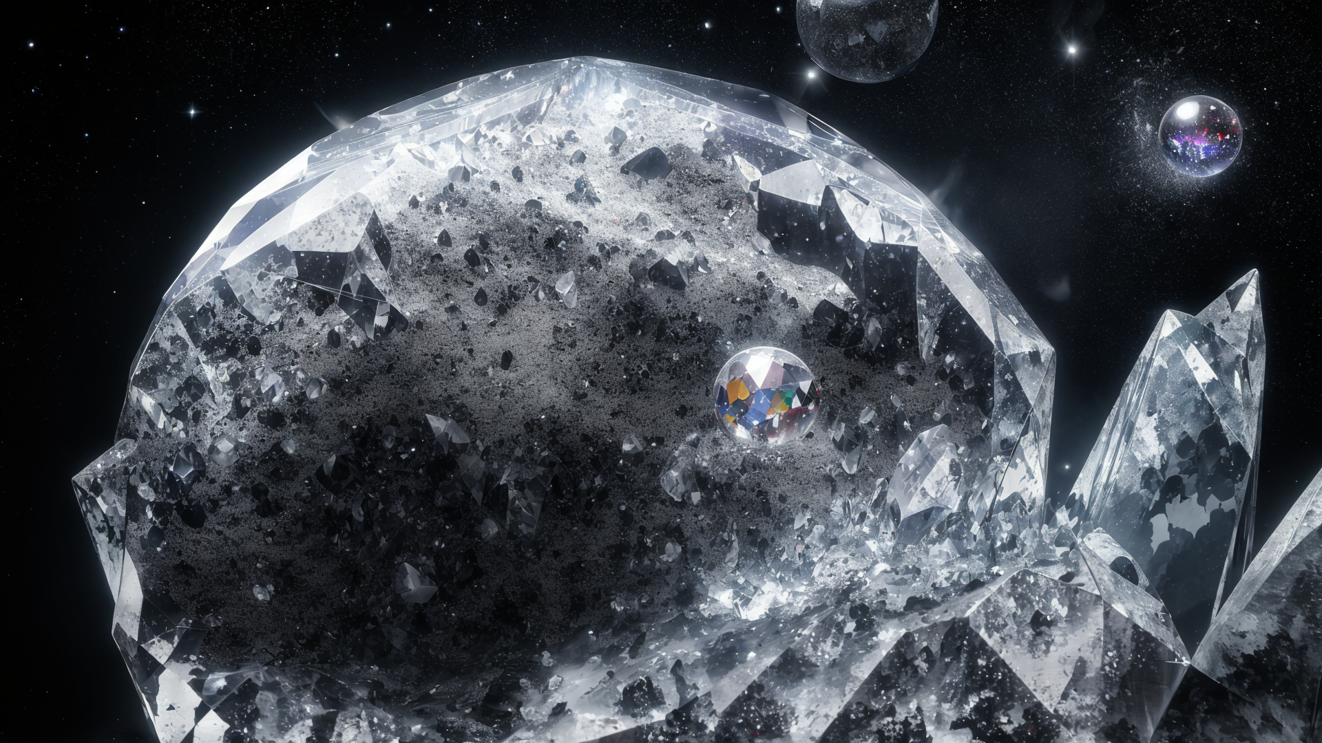 AI generated wallpaper featuring crystal, planet, galaxy