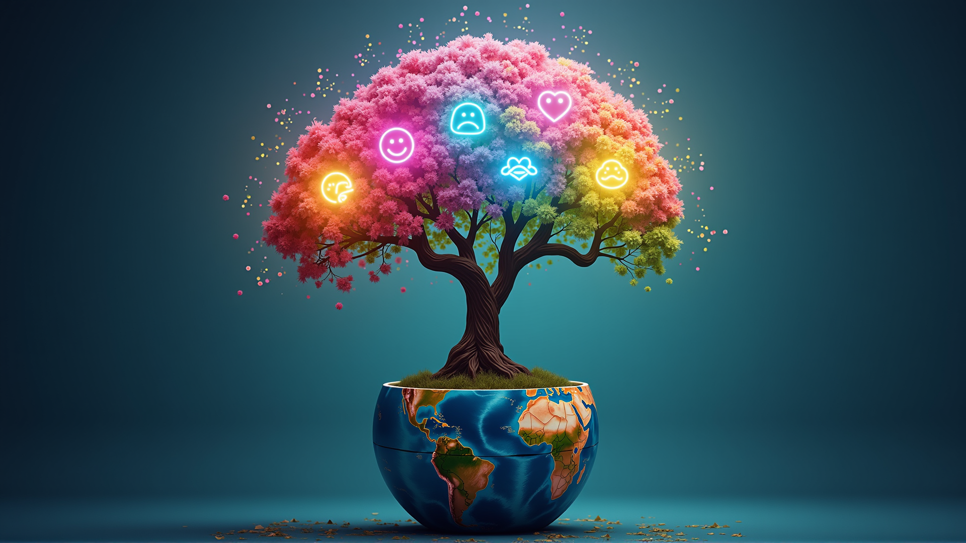 AI generated wallpaper featuring tree, earth, emoji
