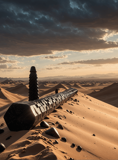 desert, sand dunes, monument, sunset, sun, rocks, dune, sky, clouds, structure