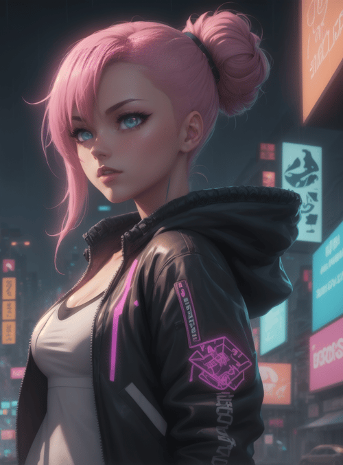 woman, cyberpunk, city