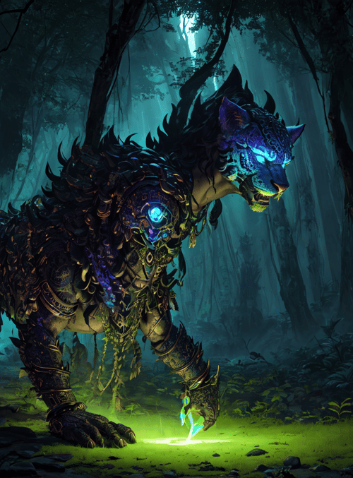 mythical beast, forest creature, glowing wolf