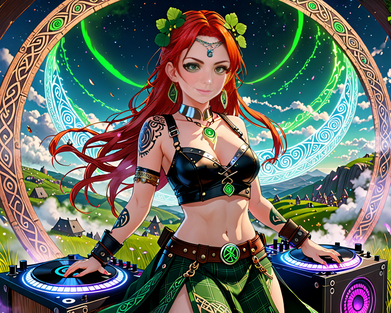 AI generated wallpaper featuring dj, woman, celtic