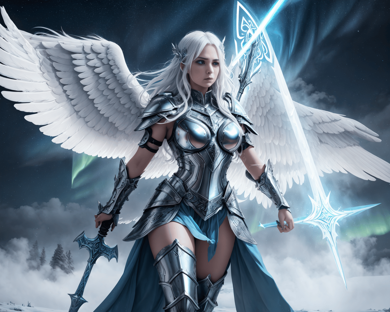 AI generated wallpaper featuring angel, warrior, sword