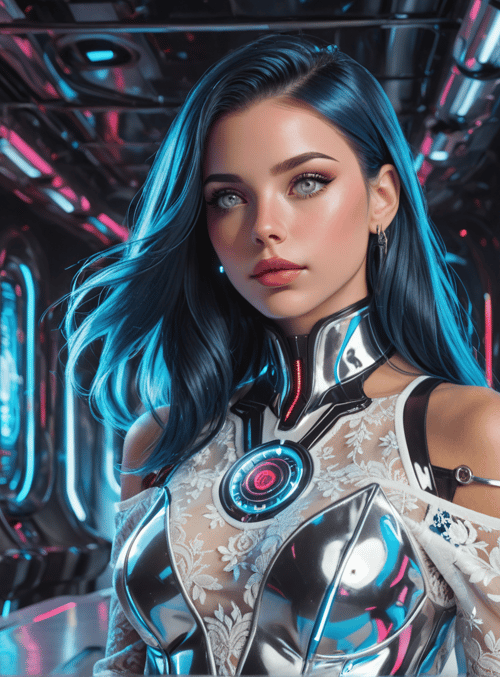 woman, cyborg, futuristic, robot, ai, neon, lady, tech, cyberpunk, gadget