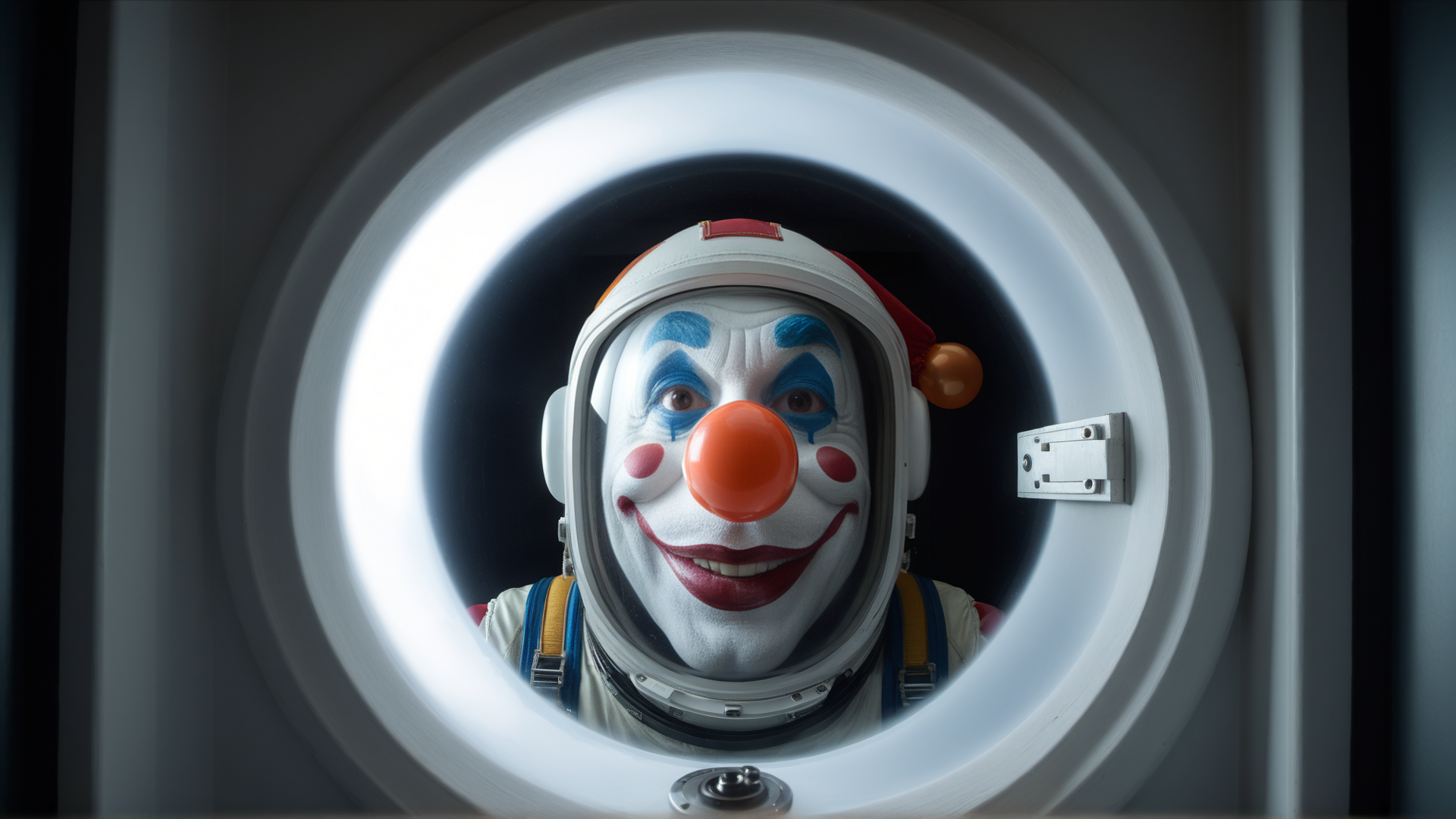 AI generated wallpaper featuring clown, astronaut, spacesuit