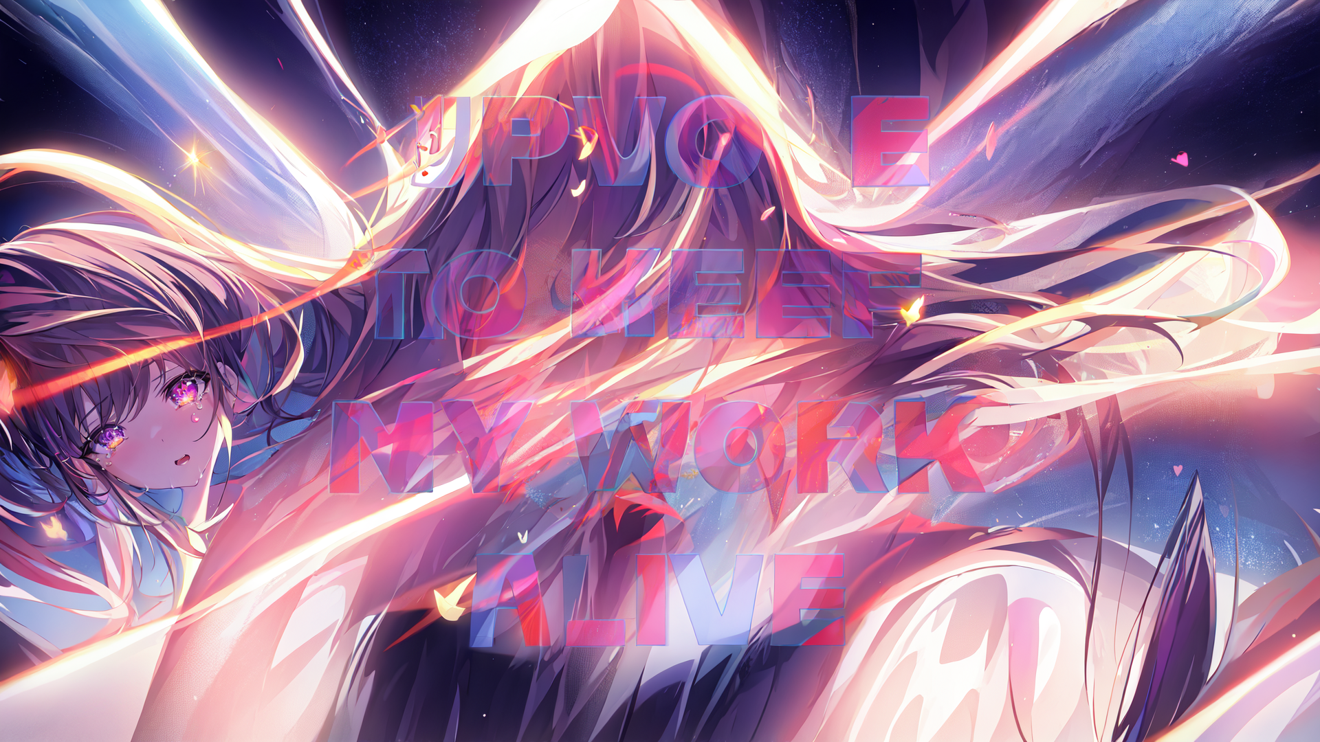 AI generated wallpaper featuring anime girl, light rays, text