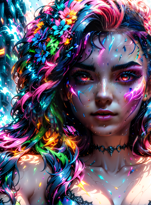 woman, cyberpunk, flowers