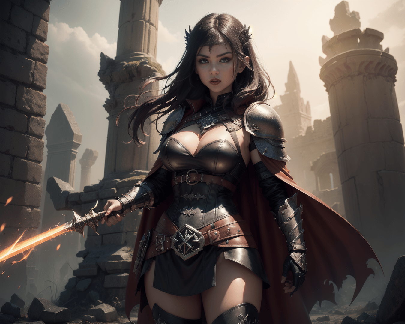 AI generated wallpaper featuring warrior, swordsman, woman
