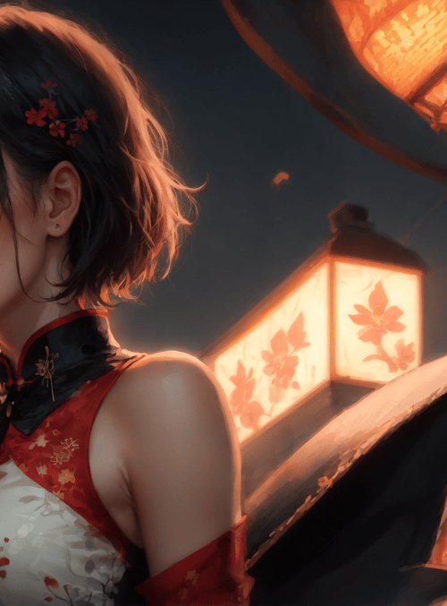 woman, lantern, street