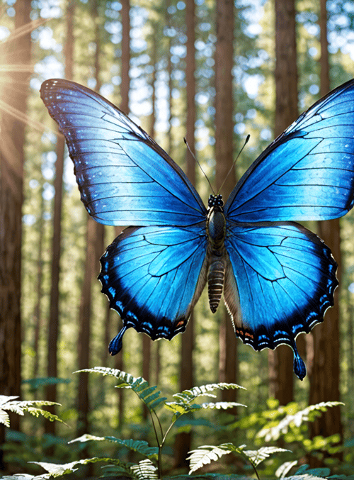 butterfly, forest, sunlight