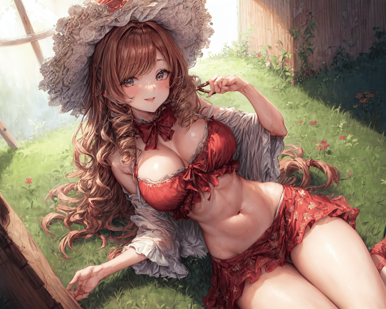 AI generated wallpaper featuring woman, garden, hat