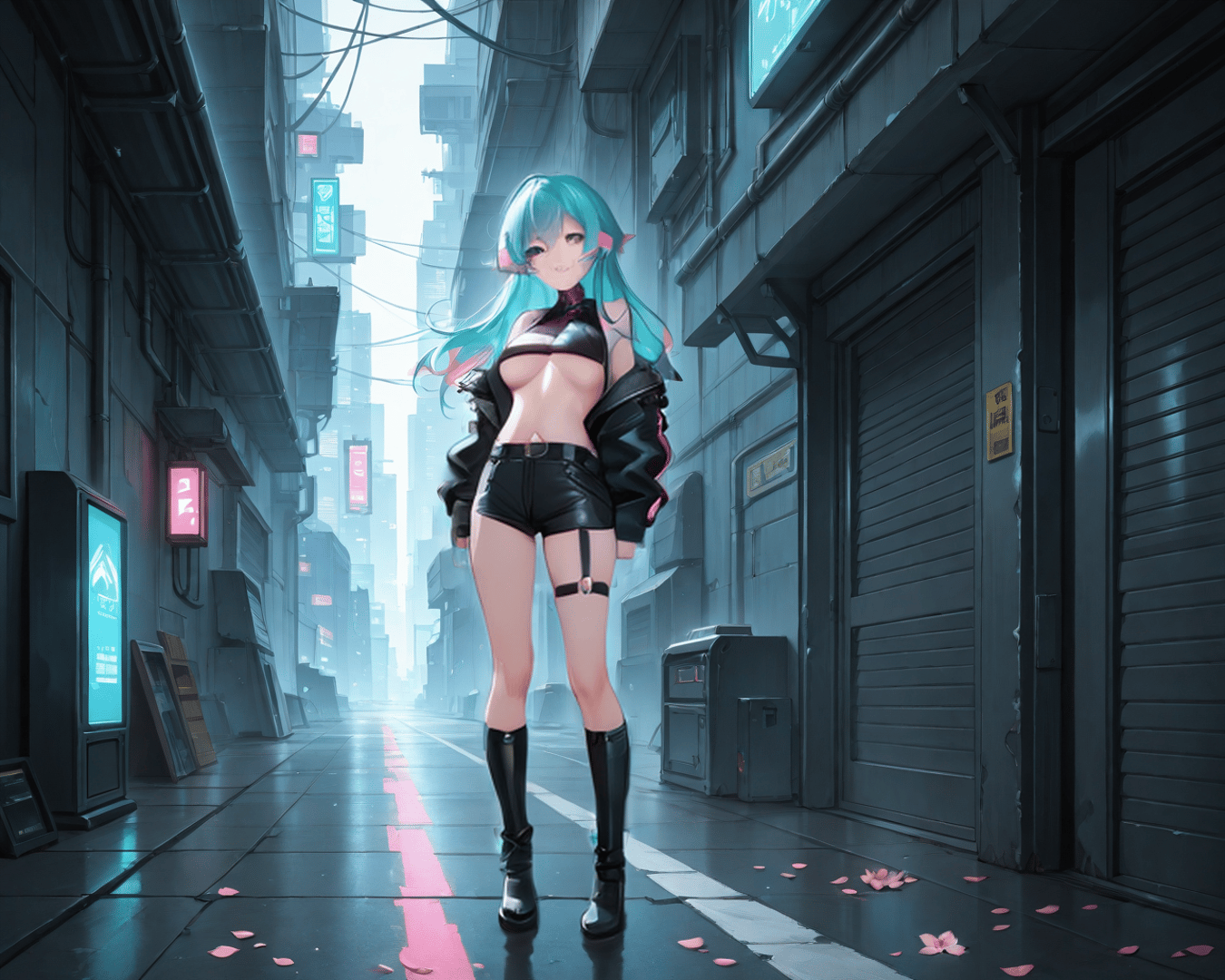 AI generated wallpaper featuring anime, cyberpunk, girl