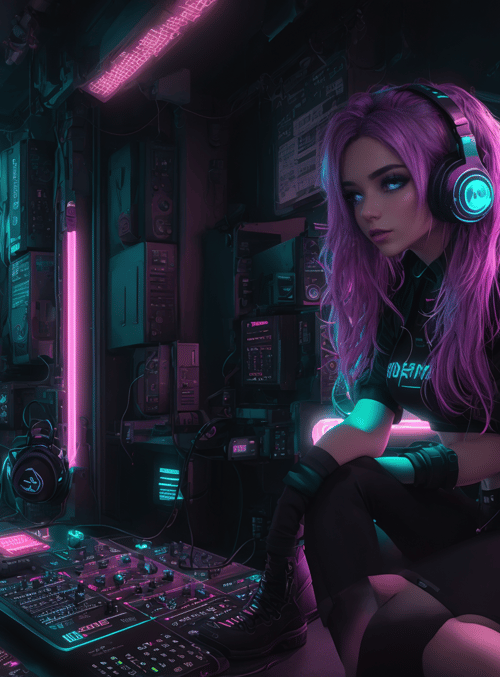 women, cyberpunk, dj
