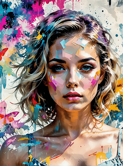 woman, butterfly, paint, art