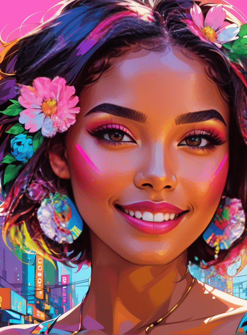 woman, city, flowers