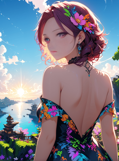 woman, flowers, city