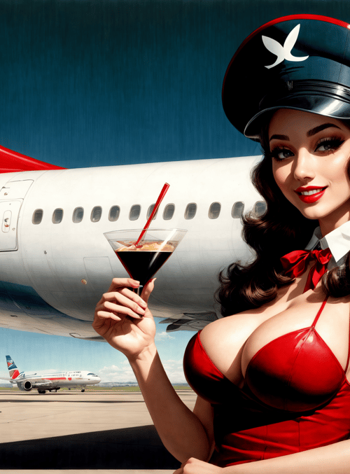 airplane, flight attendant, cocktail, airport, woman