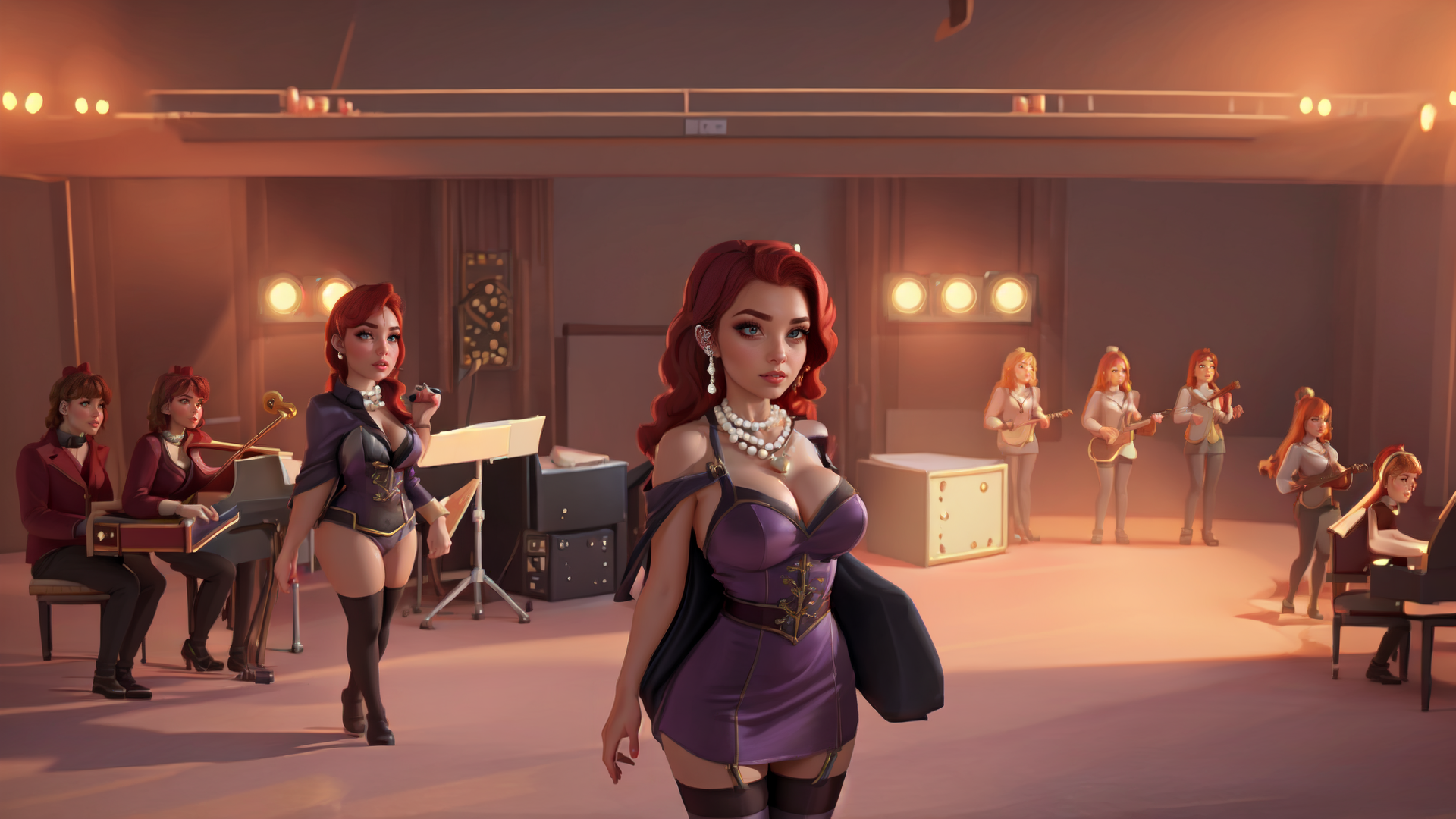 AI generated wallpaper featuring women, band, stage