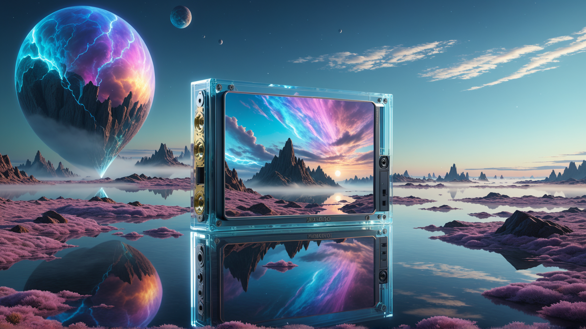 AI generated wallpaper featuring planet, tv, landscape