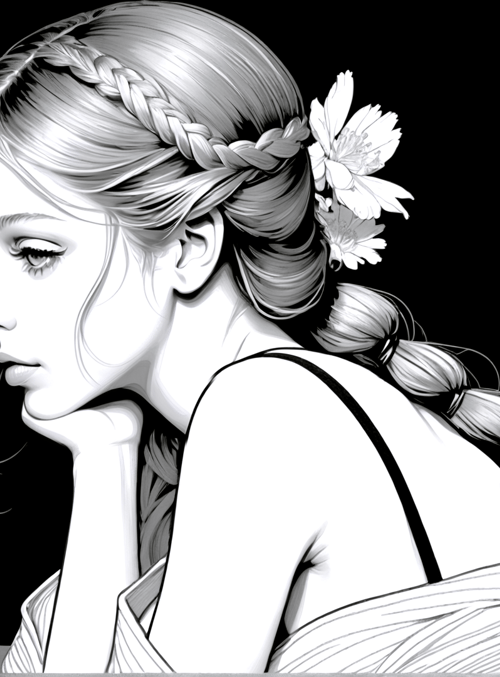 woman, flower, braid, dress, leaves