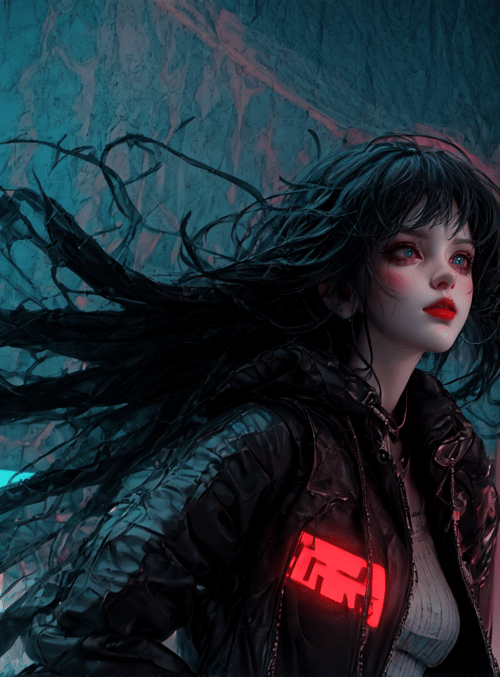 woman, cyberpunk, neon