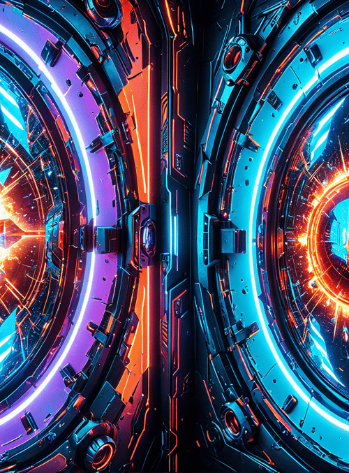 portal, gates, circular, neon, tech, warp, energy, matrix, cyber, door