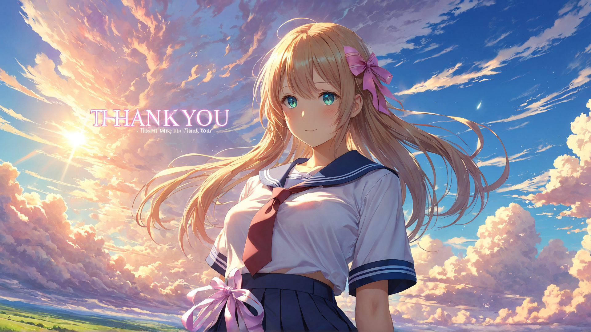 AI generated wallpaper featuring girl, school uniform, bow