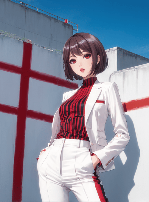 anime girl, business suit, short hair