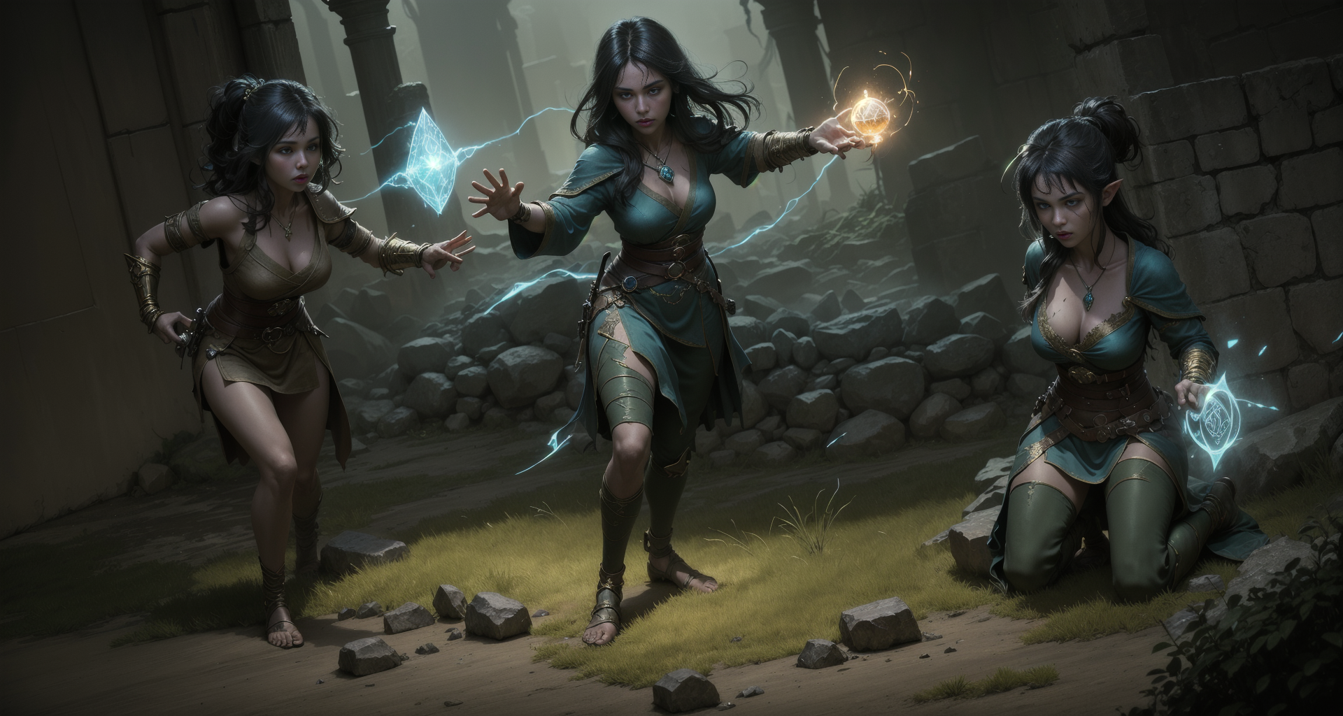 AI generated wallpaper featuring women, magicians, elves