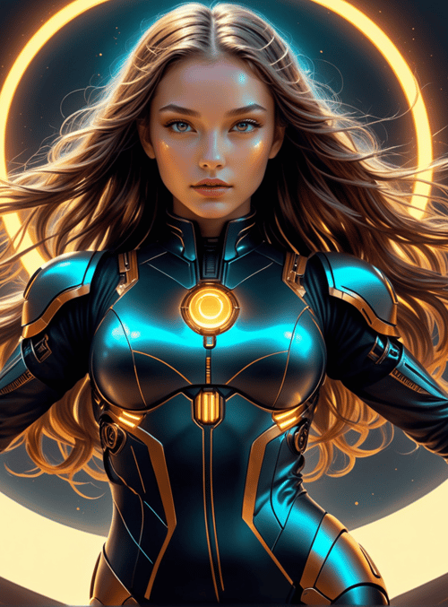 woman, cyborg, robot, suit, helix, glasses, hair, arms, body, armor