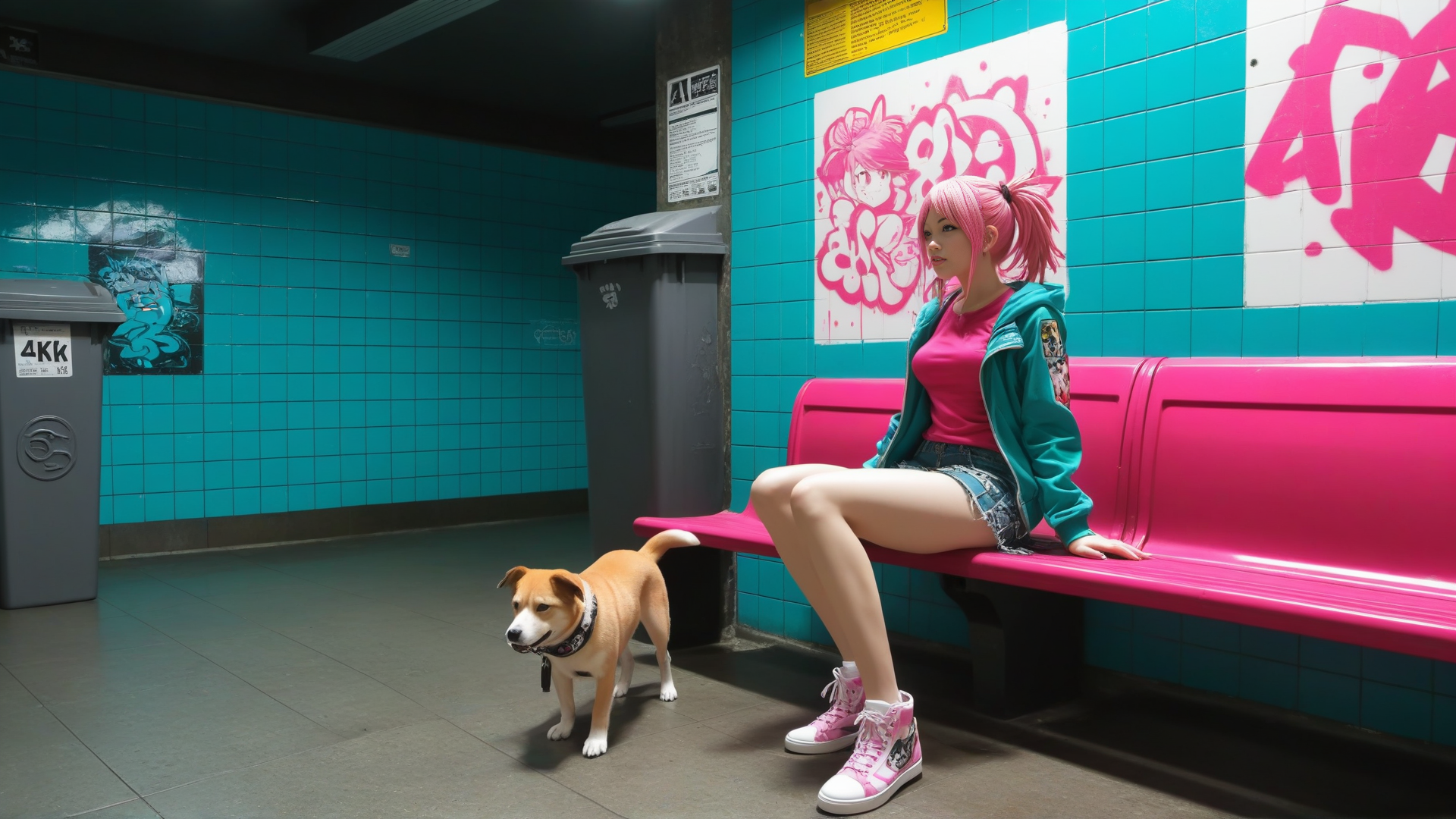 AI generated wallpaper featuring girl, dog