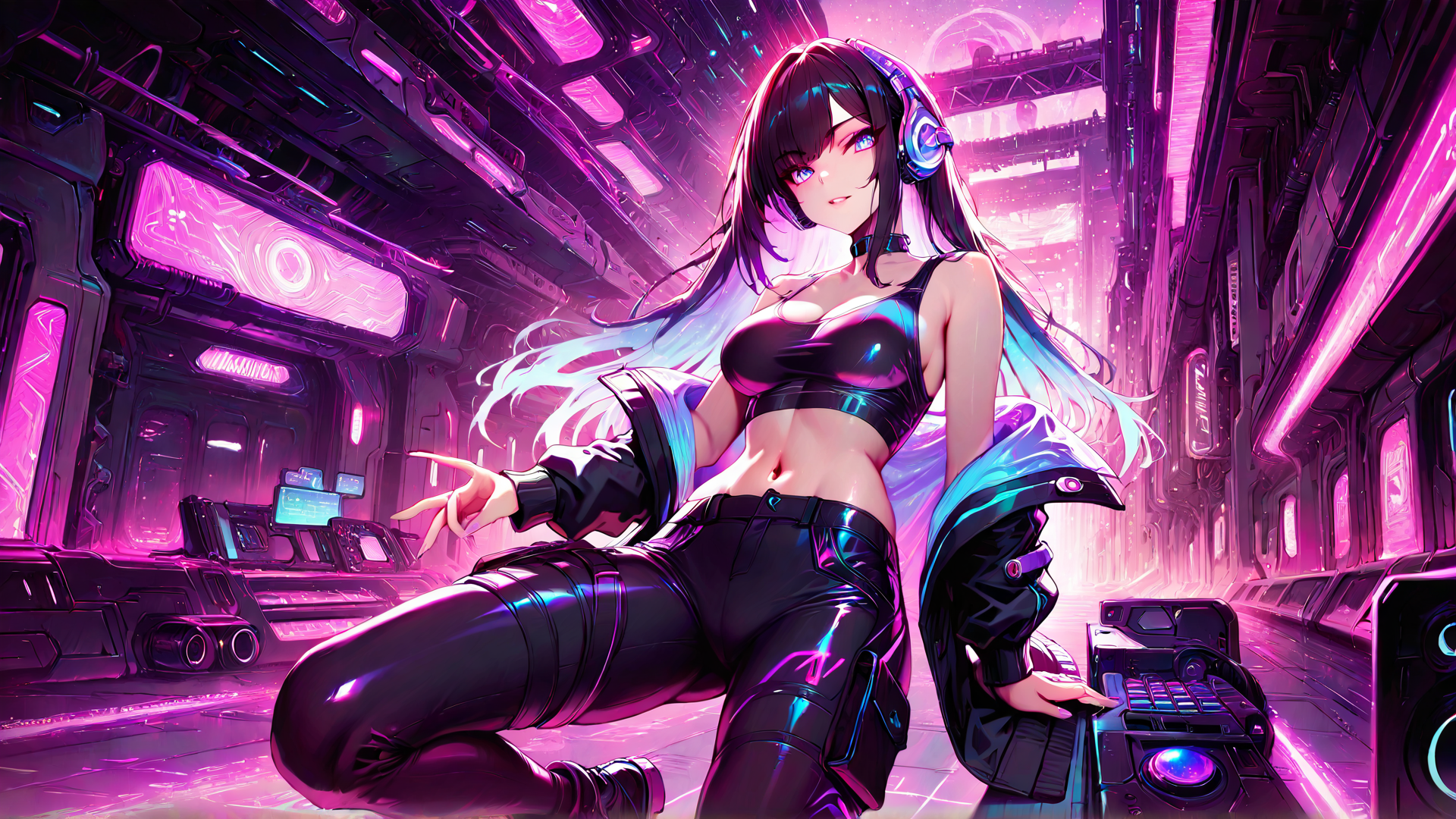 AI generated wallpaper featuring cyberpunk girl, neon, futuristic