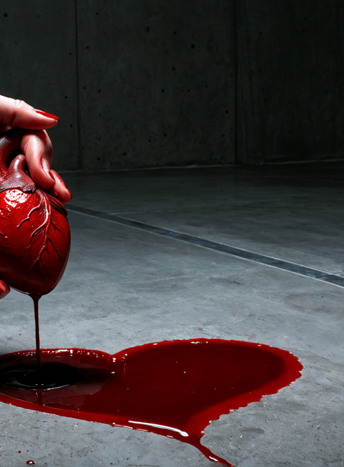 hand, heart, blood, concrete, floor