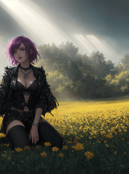 woman, field, flowers
