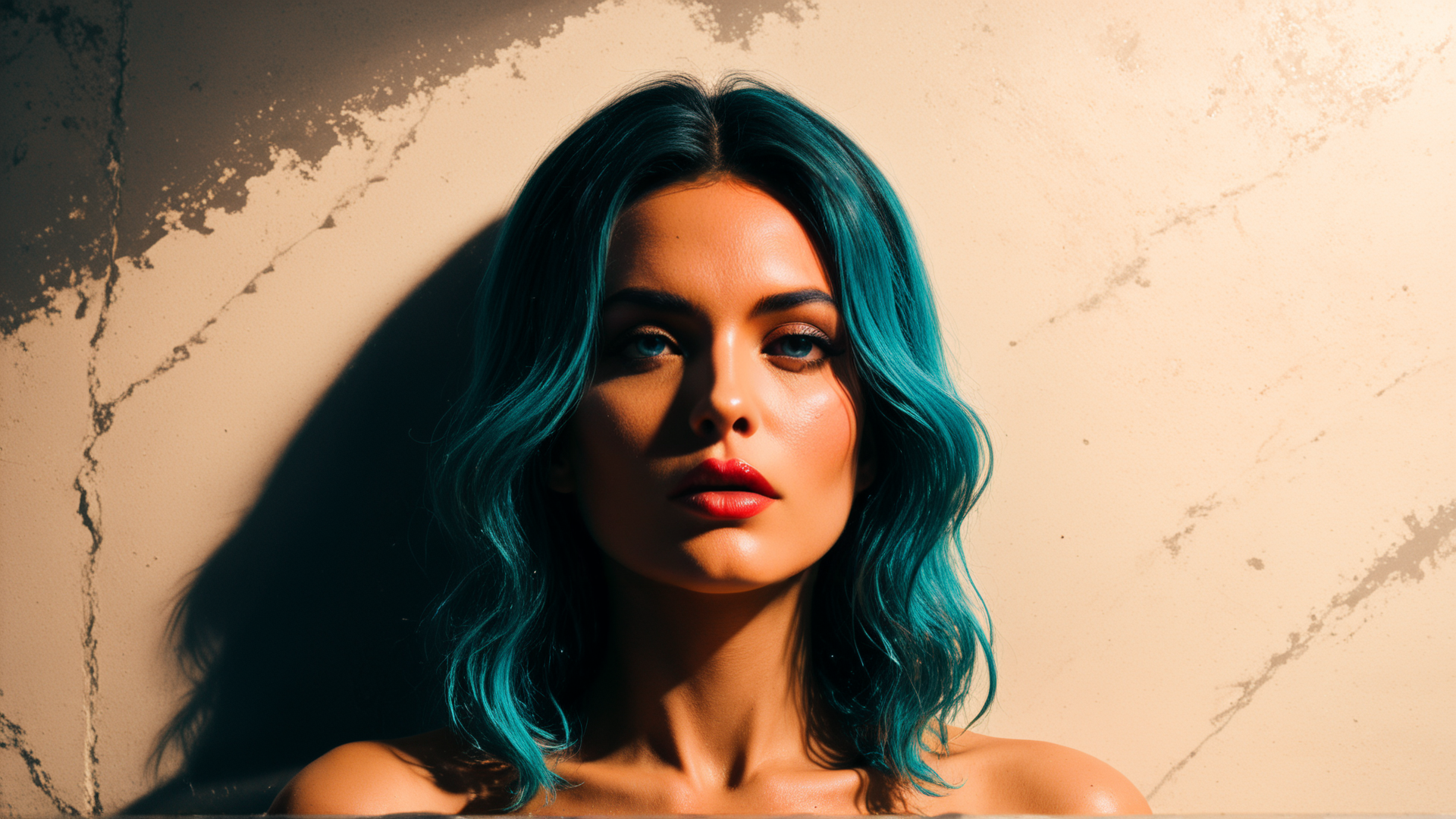 AI generated wallpaper featuring woman, hair, wall, shadow