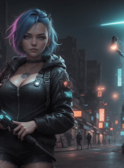 cyberpunk, woman, gun