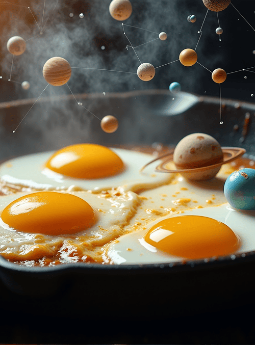 eggs, planets, frying pan