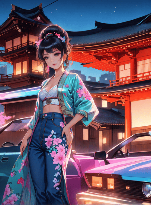 woman, car, temple