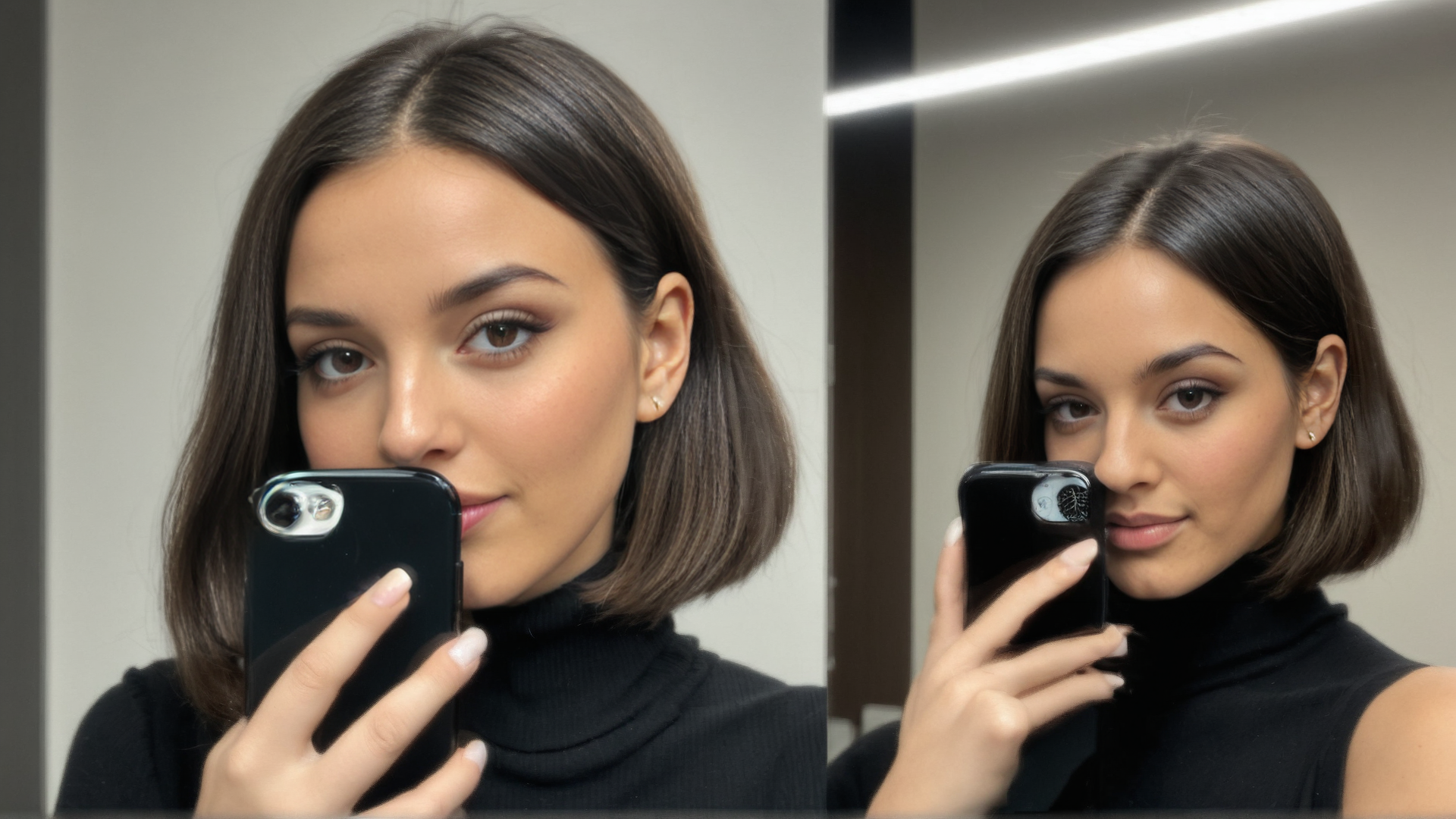 AI generated wallpaper featuring woman, phone, mirror