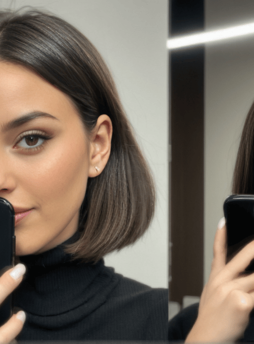 woman, phone, mirror