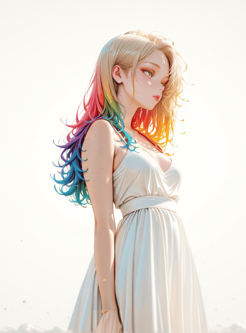 woman, rainbow hair, dress