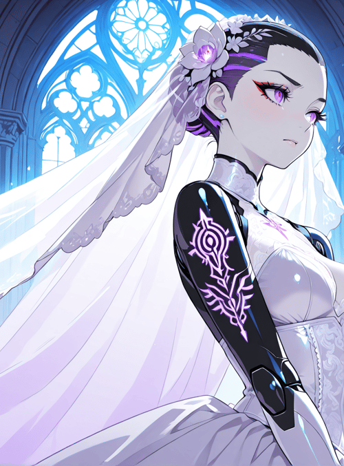 bride, gothic cathedral, veil, bouquet, gown, stained glass