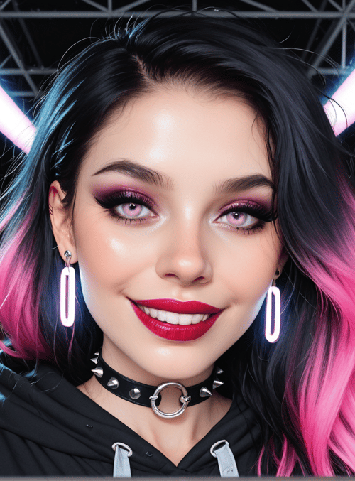 woman, audience, concert, stage, seats, hair, ears, choker, hoodie